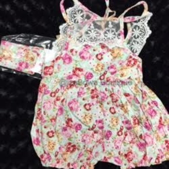 Mint Floral Lace Romper & Knot Headband Set - Picture 1 of 2